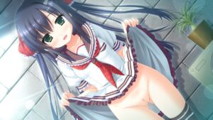 【2次元】誘ってる！？スカートたくし上げちゃってる美少女エロ画像【目が釘付け】-01